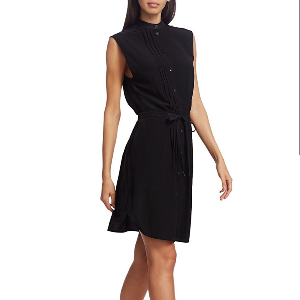 Rag & Bone Sarah Classic-Fit Plissé Sleeveless Silk Shirtdress Size S